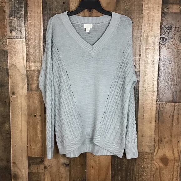 Caslon Women’s Size Small Gray Cable Knit V-Neck Oversized Pullover Sweater NWOT - Picture 5 of 14